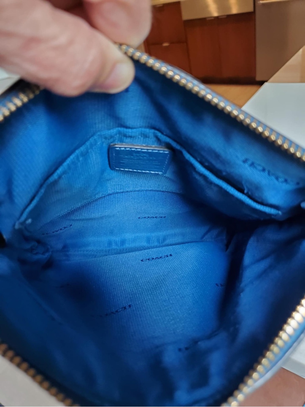 Coach Blue Coach Embossed Textured Leather North South Swingpack - Picture 10 of 14